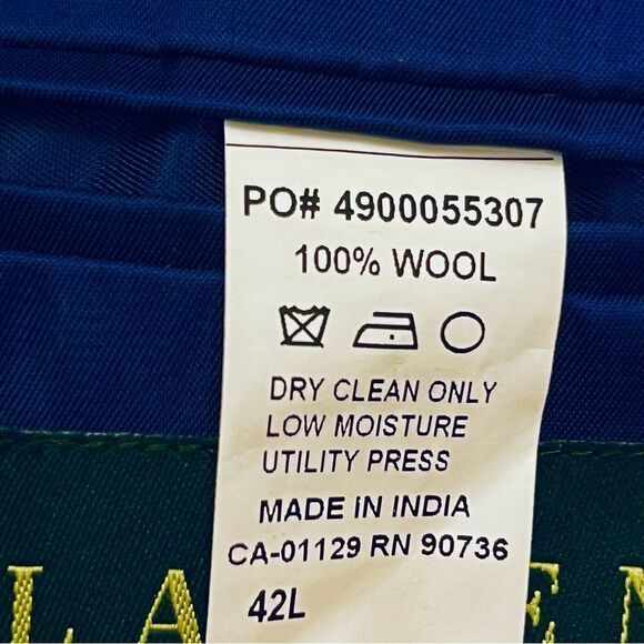 100% Wool Men’s 42L Lauren Ralph Lauren Blazer Navy Blue Modern Fit Coat Jacket - Picture 16 of 16